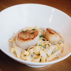 Hokkaido Scallops – Pan-fired Hokkaido scallops, truffle sauce Hokkaido Scallops